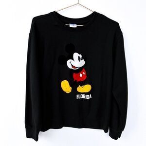 Disney Mickey Mouse Black Pullover Punch Needle Applique Sweatshirt Medium